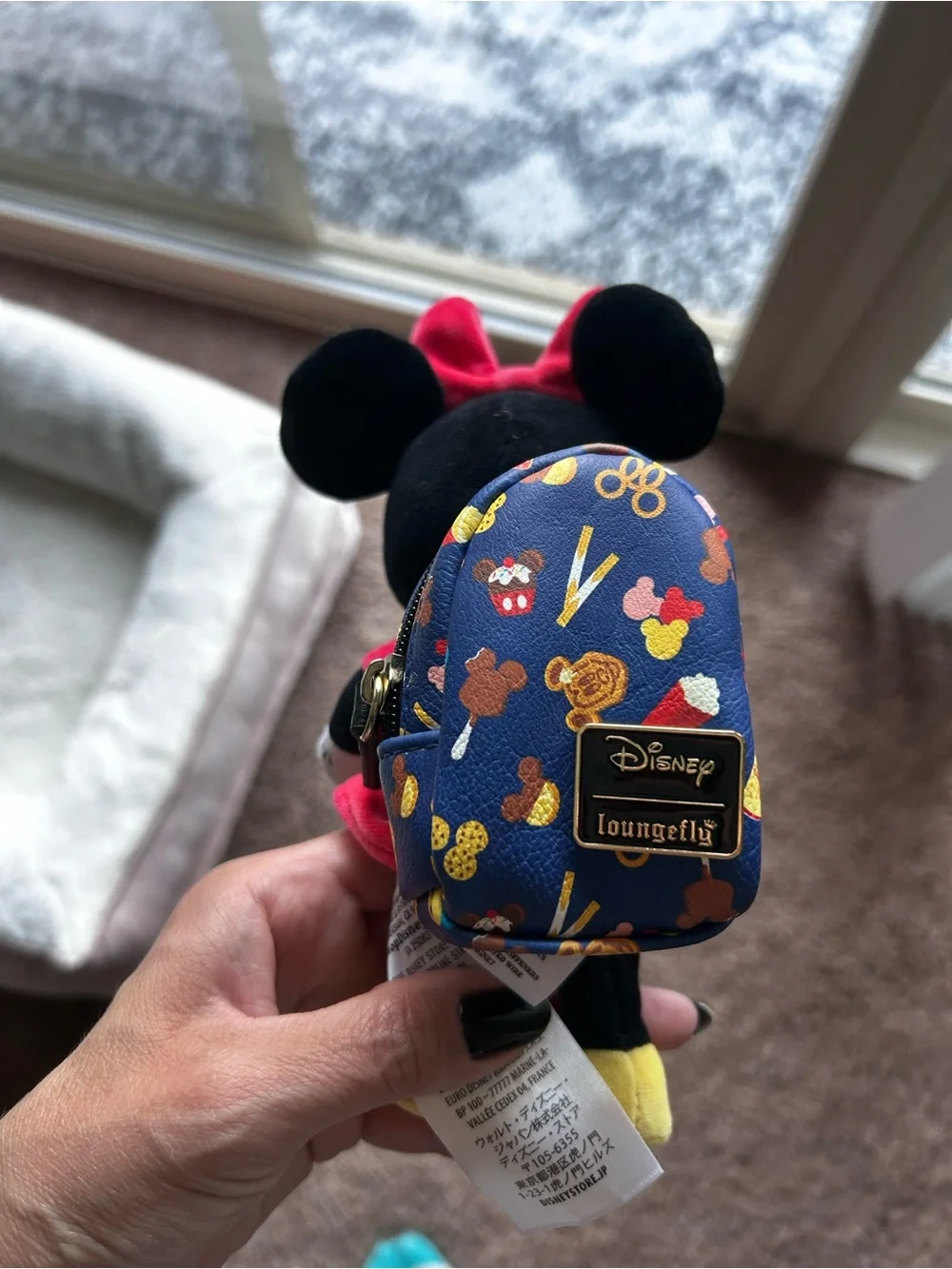 Disney nuiMOs Loungefly Navy Snack Icon Mini Backpack with Minnie Mouse doll